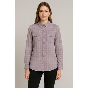 Eddie Bauer Top Women M Purple Long Sleeve Button Up Flannel Plaid Western Shirt